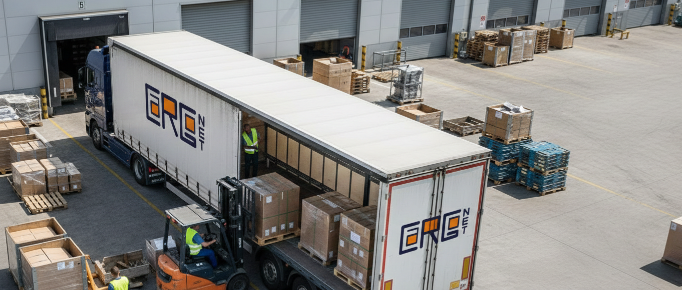 Załadunek naczepy firankowej w magazynie Cargonet